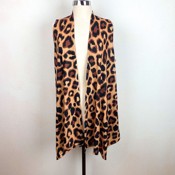 Loveu.Dear Womens Vest Small Cheetah Animal Print Waterfall Open Front Knit - Picture 2 of 10